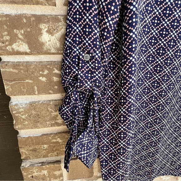 Loft Blue Pink & White Geometric Blouse, M - Picture 4 of 8